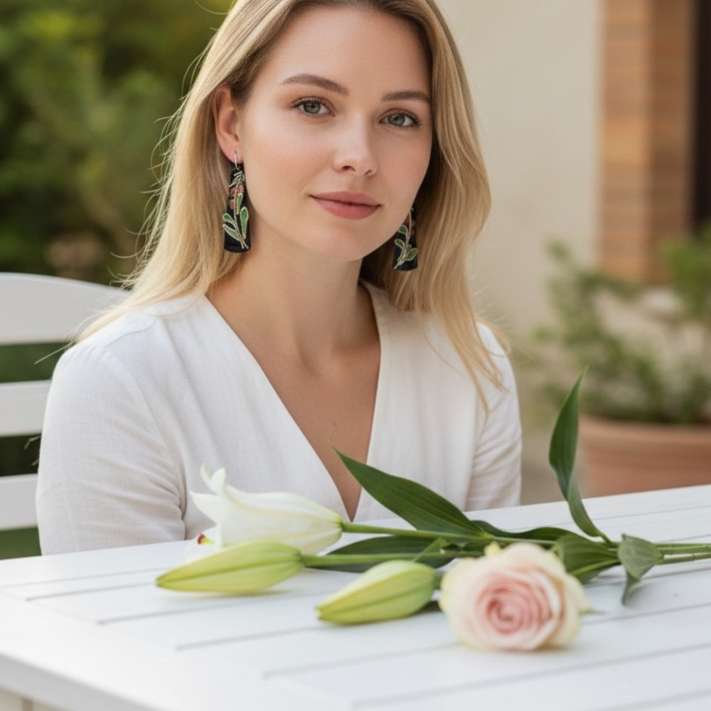 Enamel Silver Cloisonne Fireweed Earrings - 