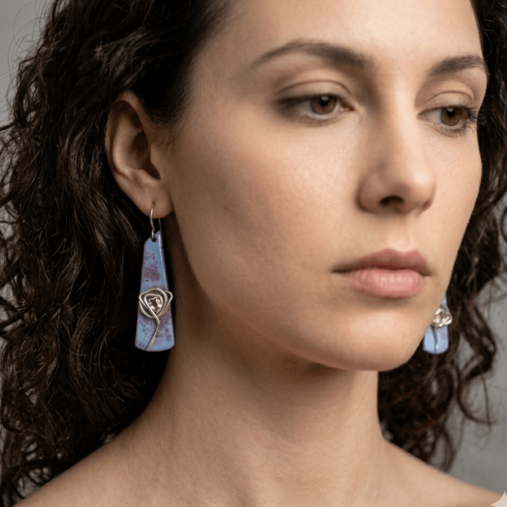 Enamel Silver Cloisonné Poppy Earrings - 