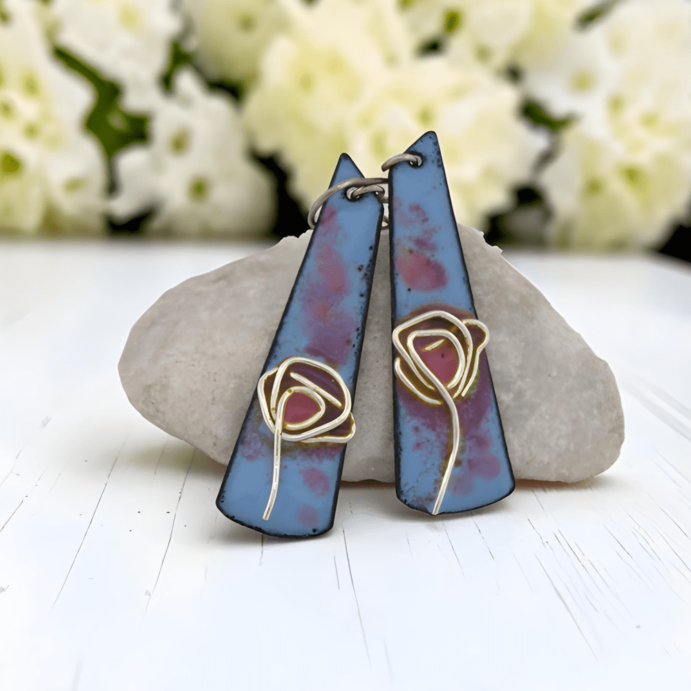 Enamel Silver Cloisonné Poppy Earrings - 