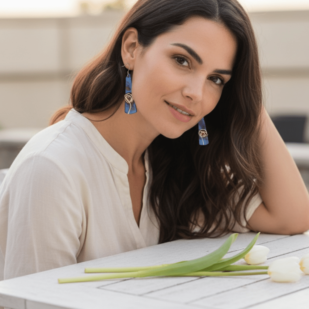 Enamel Silver Cloisonné Poppy Earrings - 