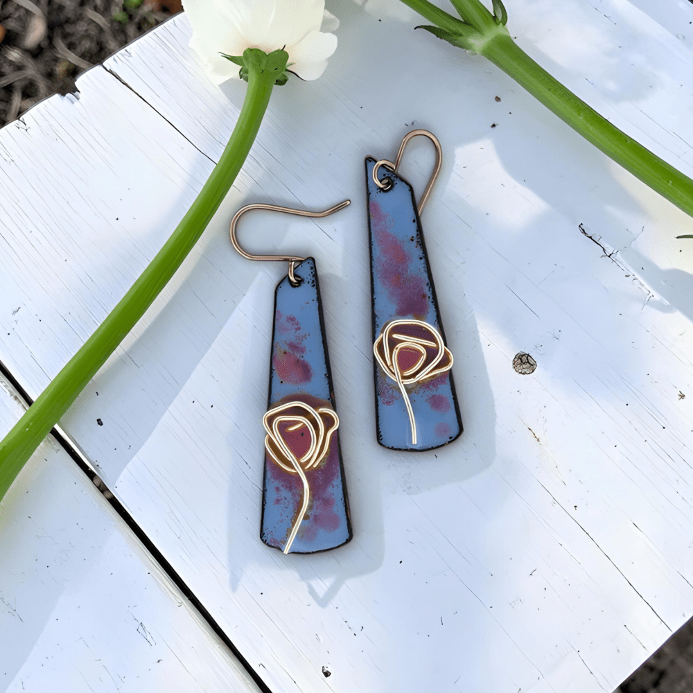 Enamel Silver Cloisonné Poppy Earrings - 