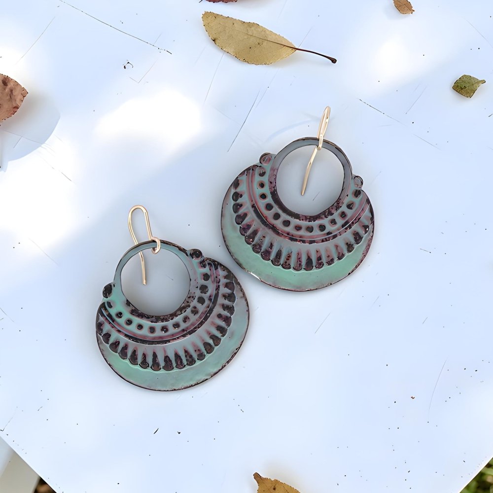Enamel Turquoise Shield Earrings - 