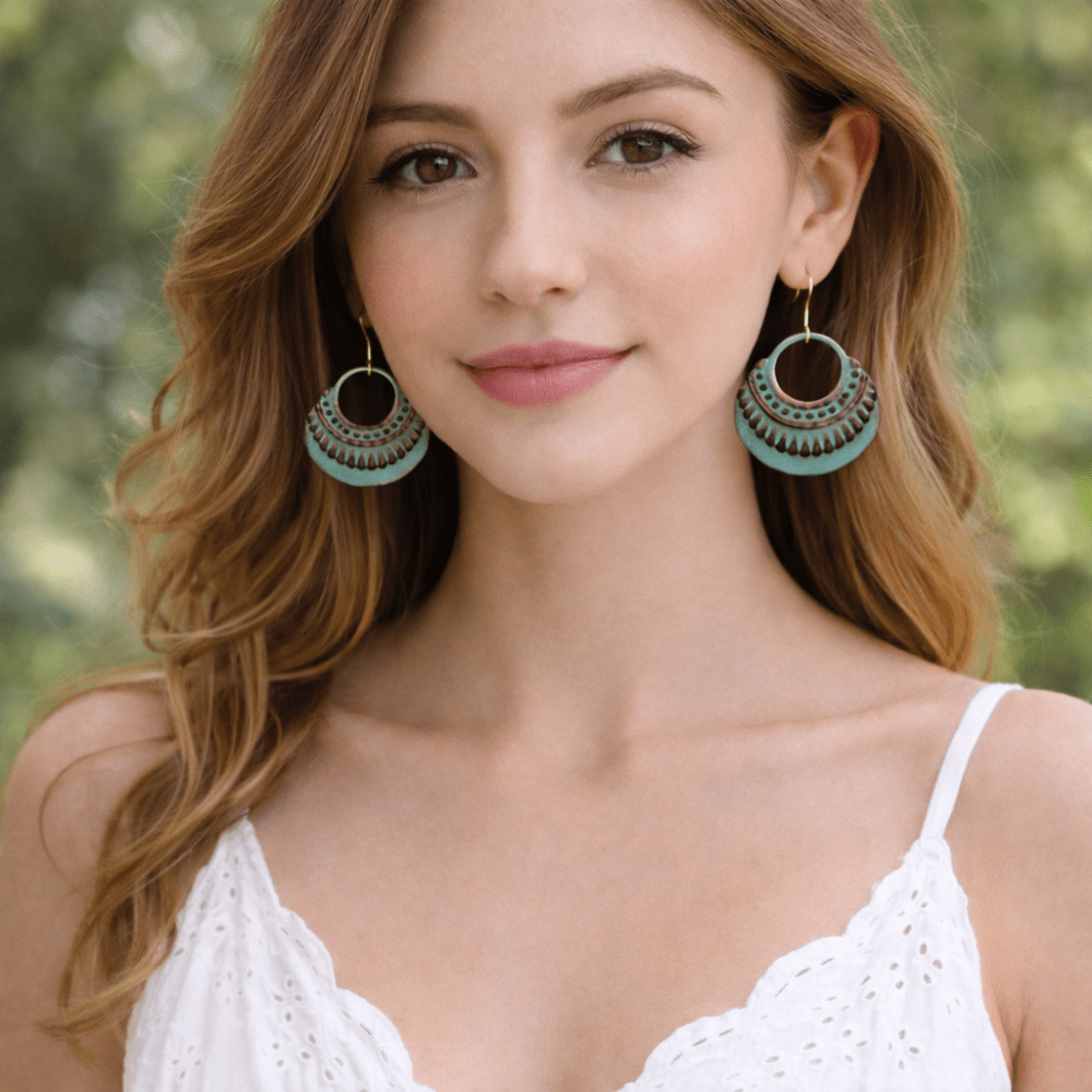 Enamel Turquoise Shield Earrings - 