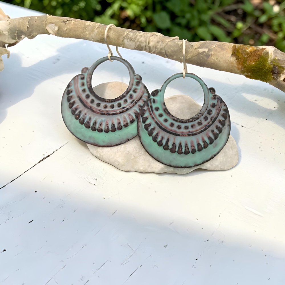 Enamel Turquoise Shield Earrings - 