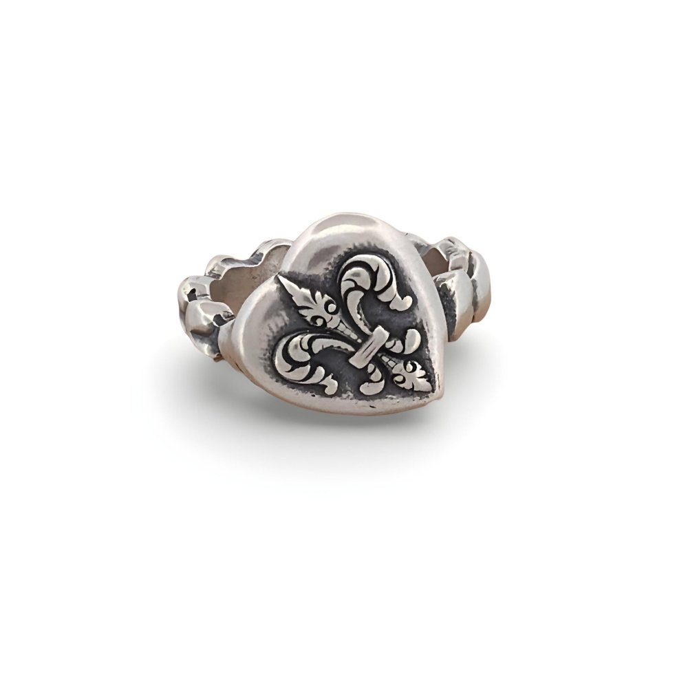 Fleur - de - lis Heart Silver Ring - 