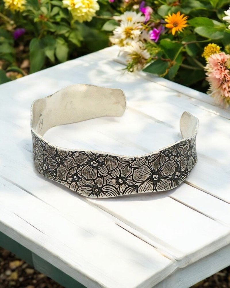 Flower Garden Silver Cuff Bracelet - 