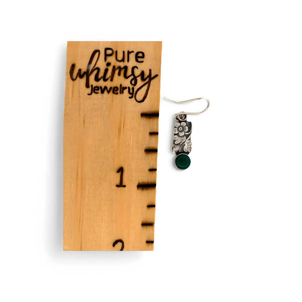 Flower Leaf Malachite Silver Earrings - 