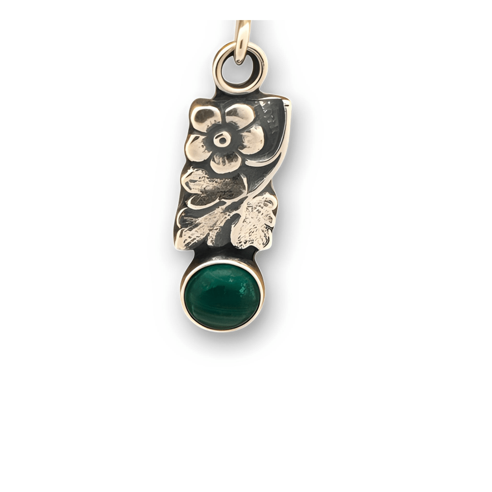 Flower Leaf Malachite Silver Earrings - 