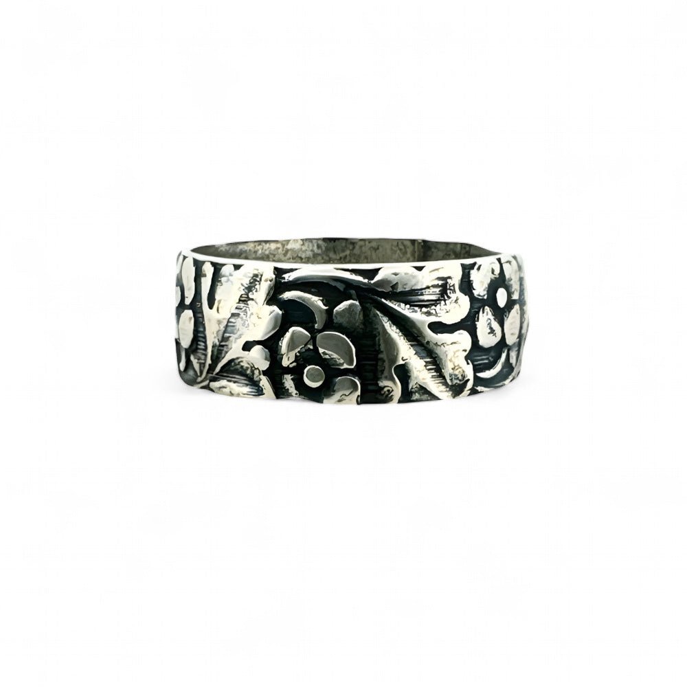 Flower Leaf Silver Band Ring - 