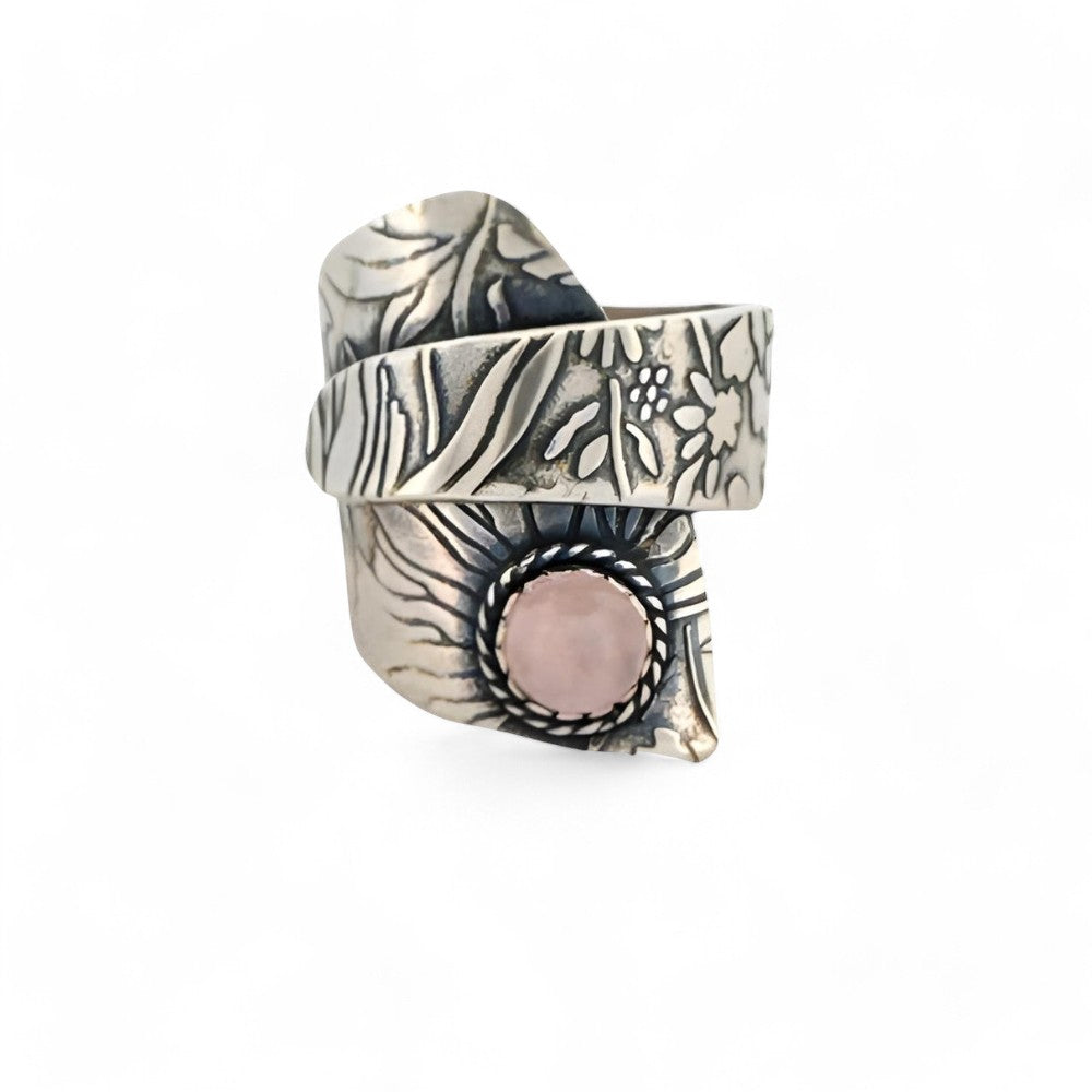 Silver Rose Quartz Adjustable Wrap Ring -