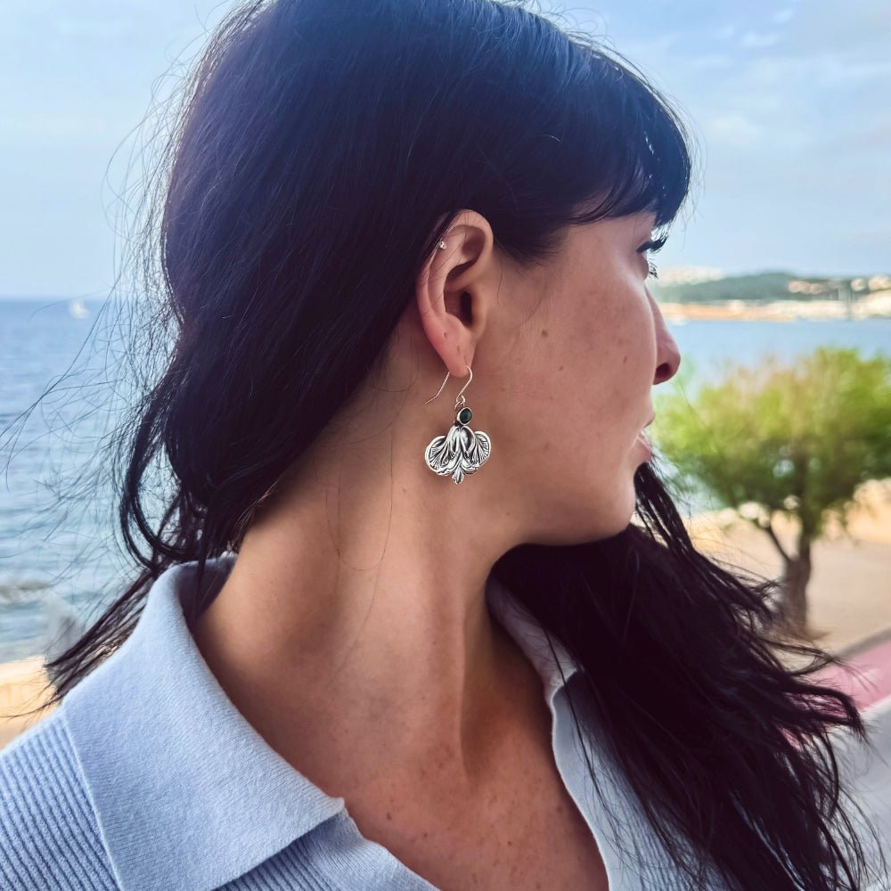 Gingko Leaf Malachite Silver Earrings - 