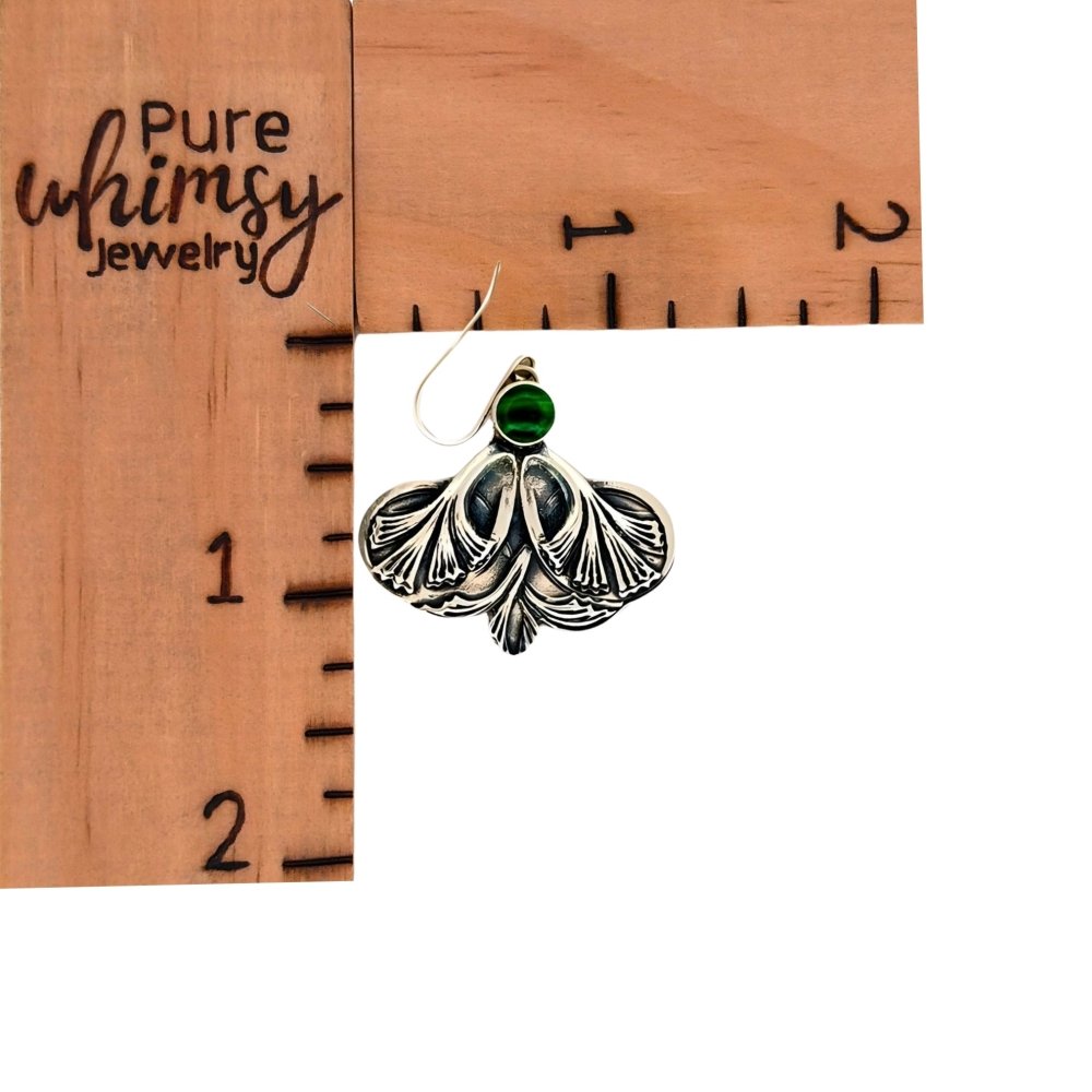 Ginkgo Leaf Malachite Silver Earrings -