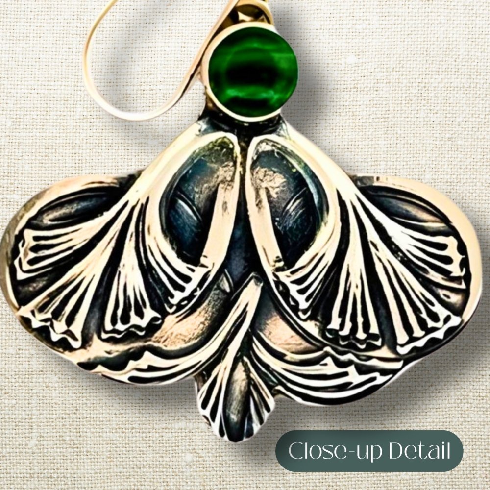 Ginkgo Leaf Malachite Silver Earrings -