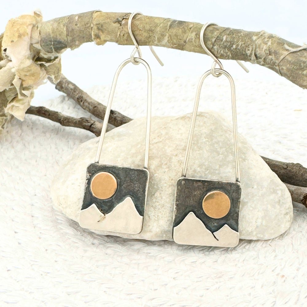 Gold Moon Contemporary Mountains Silver Earrings - 