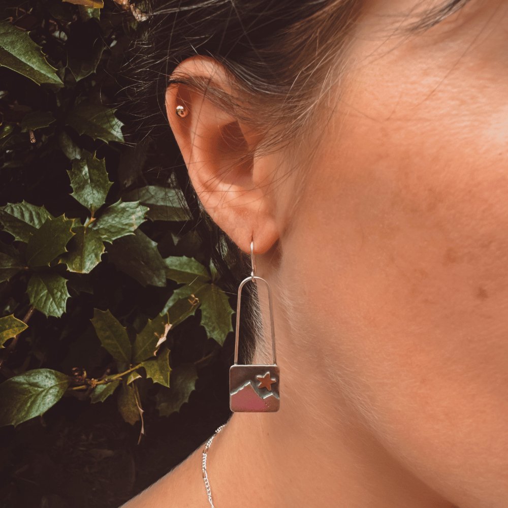 Gold star Contemporary Mountains Silver Earrings - 