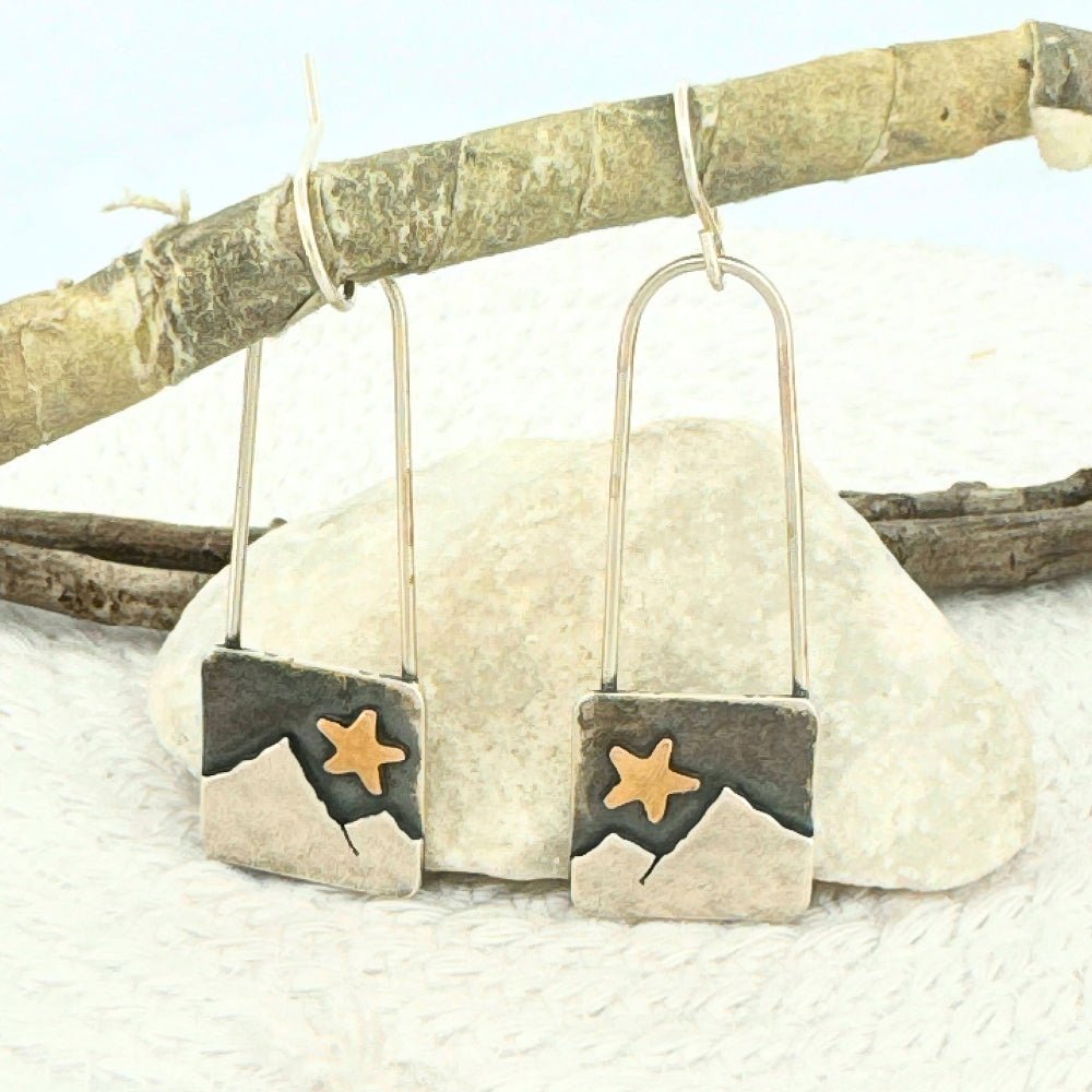 Gold star Contemporary Mountains Silver Earrings - 