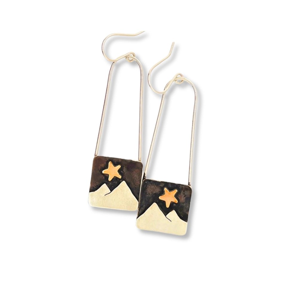 Gold star Contemporary Mountains Silver Earrings -