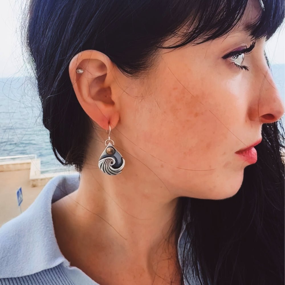 Golden Waves Silver Earrings - 