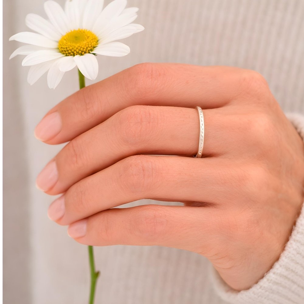 Hand Hammered Silver Band Stacking Ring - 
