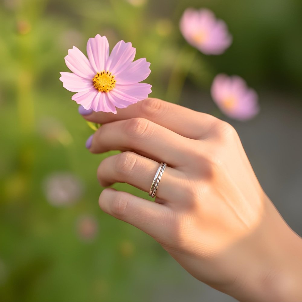 Hand Hammered Silver Band Stacking Ring - 