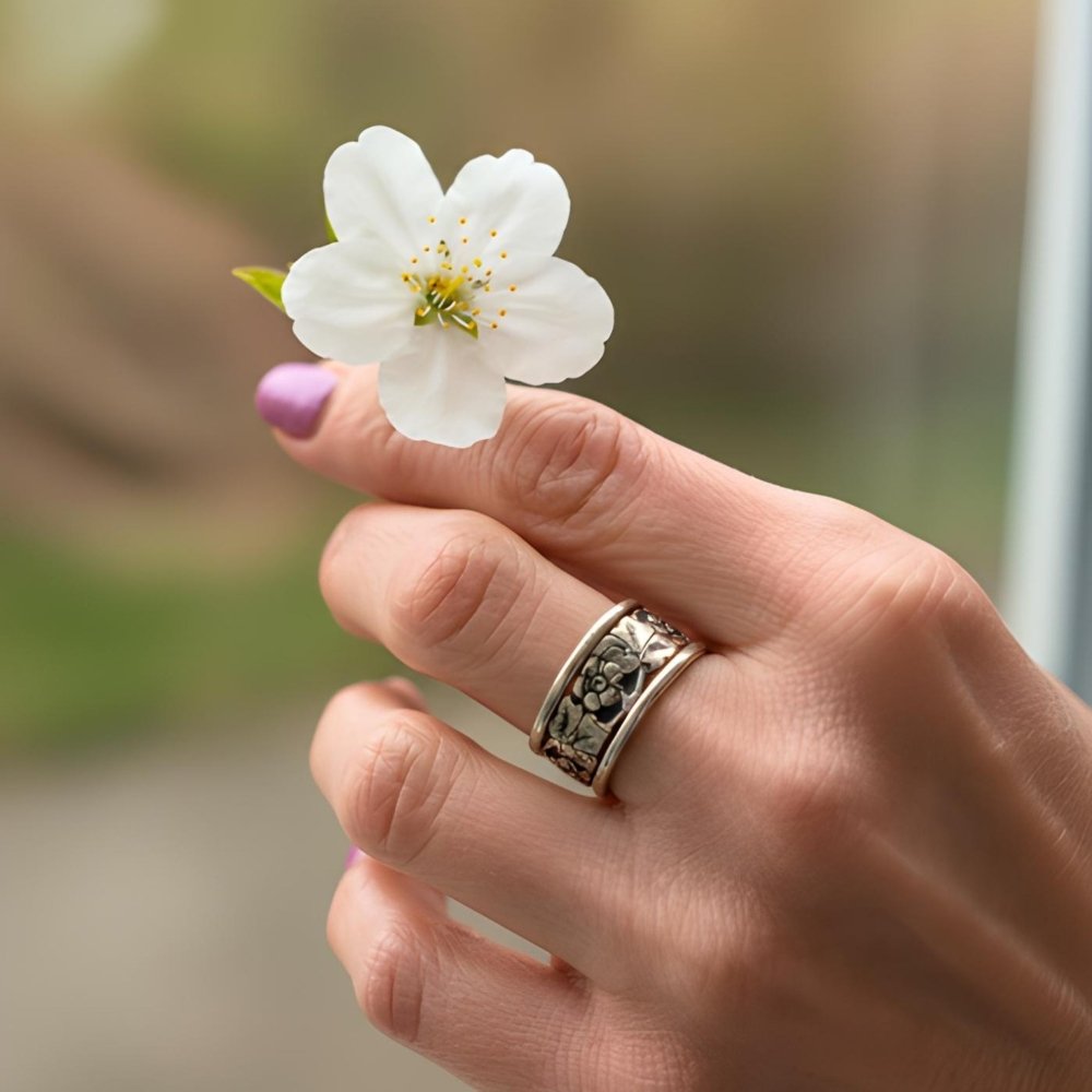 Hand Hammered Silver Band Stacking Ring - 