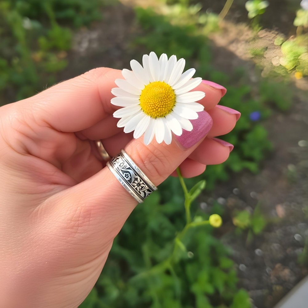 Hand Hammered Silver Band Stacking Ring - 