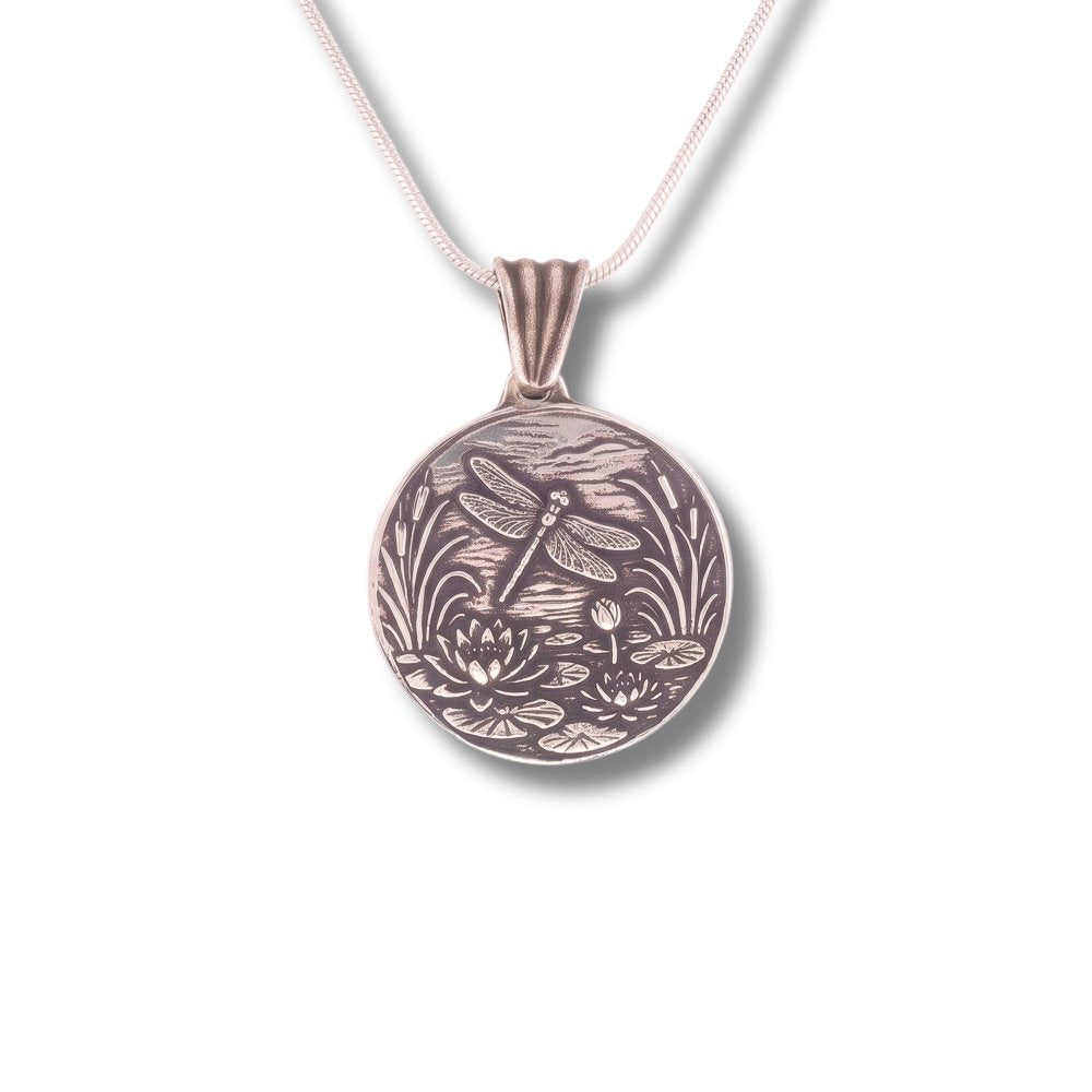 Handmade Dragonfly Necklace Silver – Lotus Flower Fine Silver Pendant -