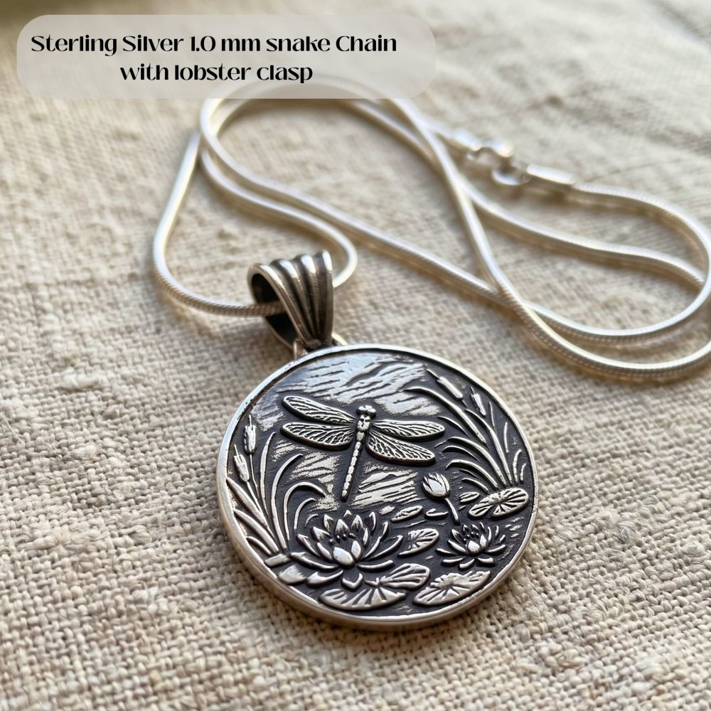 Handmade Dragonfly Necklace Silver – Lotus Flower Fine Silver Pendant -