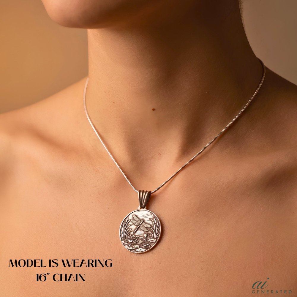 Handmade Dragonfly Necklace Silver – Lotus Flower Fine Silver Pendant -