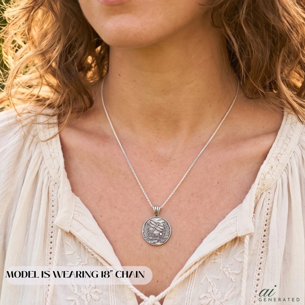 Handmade Dragonfly Necklace Silver – Lotus Flower Fine Silver Pendant -