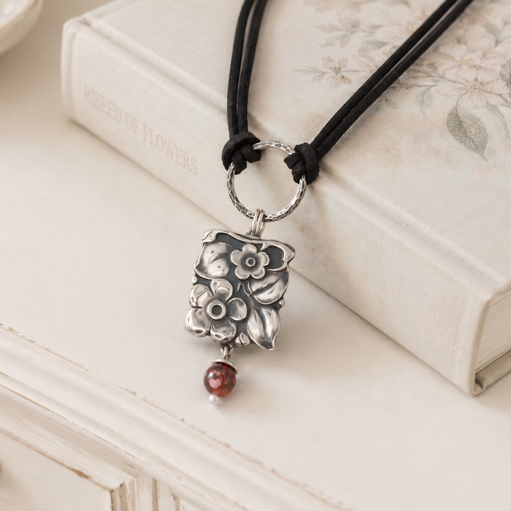 Women's Handmade Silver Necklace – Boho Floral Charm Jasper – Pure