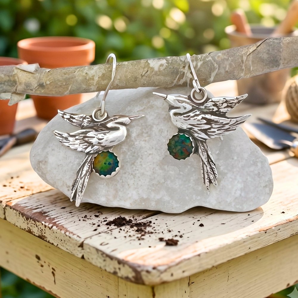 Heron Opal Silver Earrings -