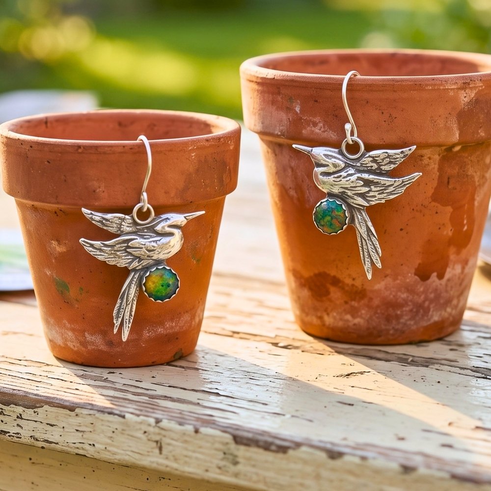 Heron Opal Silver Earrings -