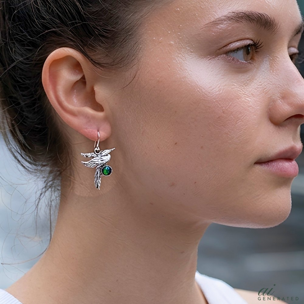 Heron Opal Silver Earrings -