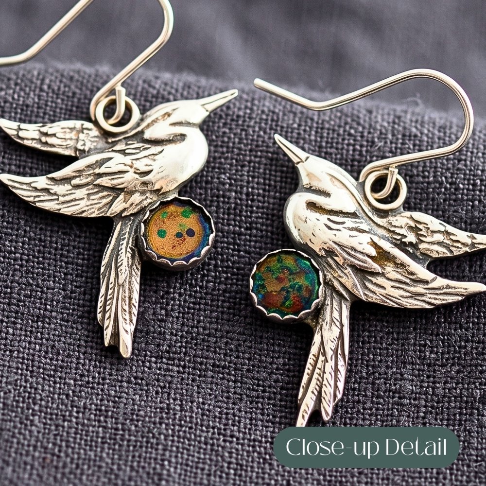 Heron Opal Silver Earrings -