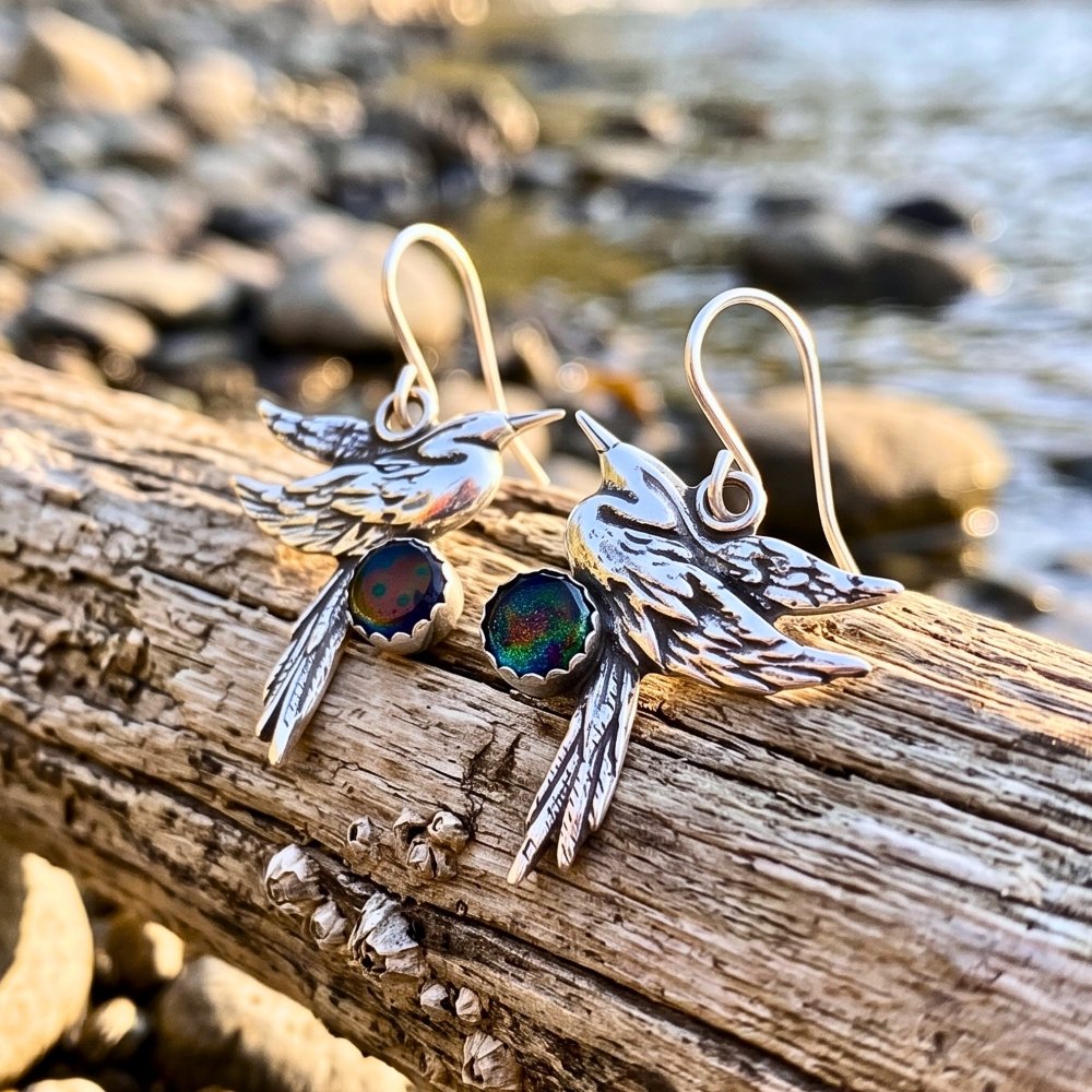 Heron Opal Silver Earrings -