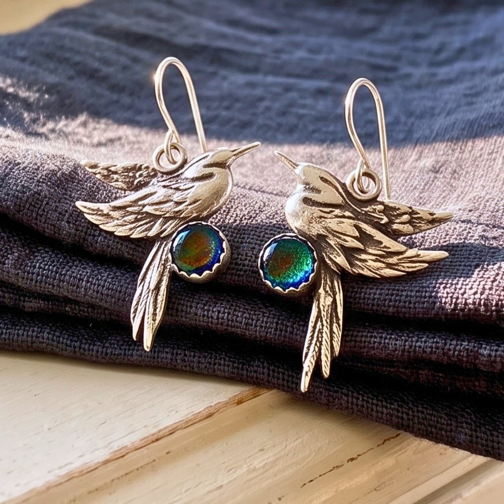 Heron Opal Silver Earrings -