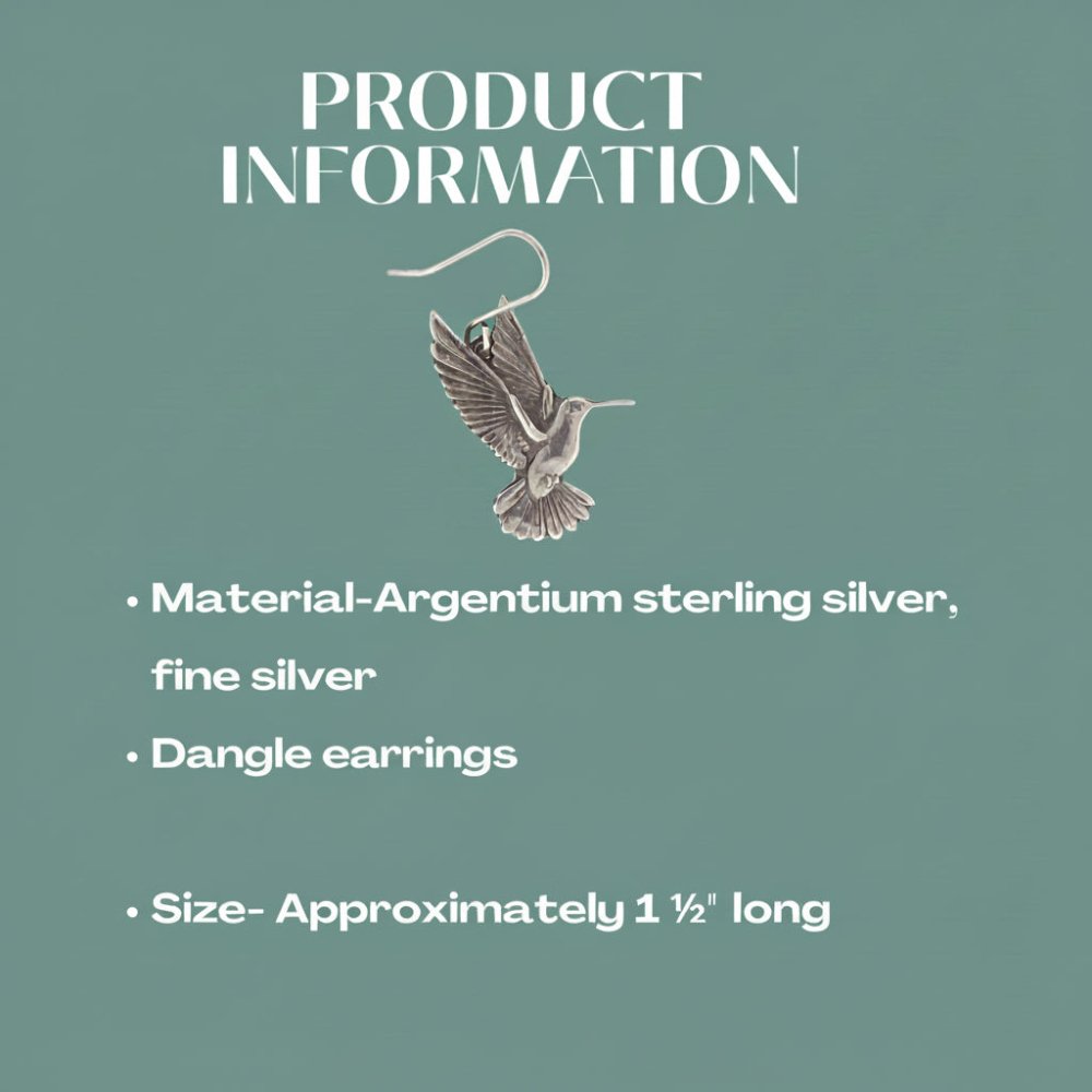 Hummingbird Whimsical Silver Earrings – Sterling Silver Handmade -