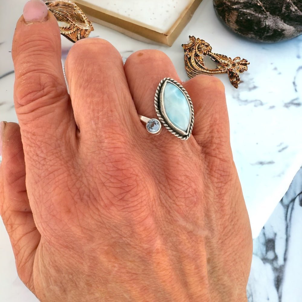 Larimar Aquamarine Silver Wrap Ring - 