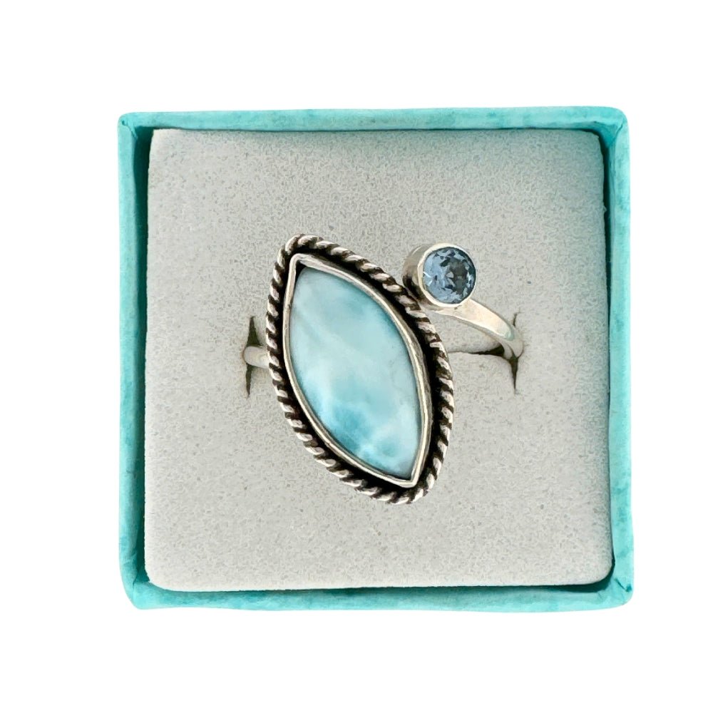 Larimar Aquamarine Silver Wrap Ring - 