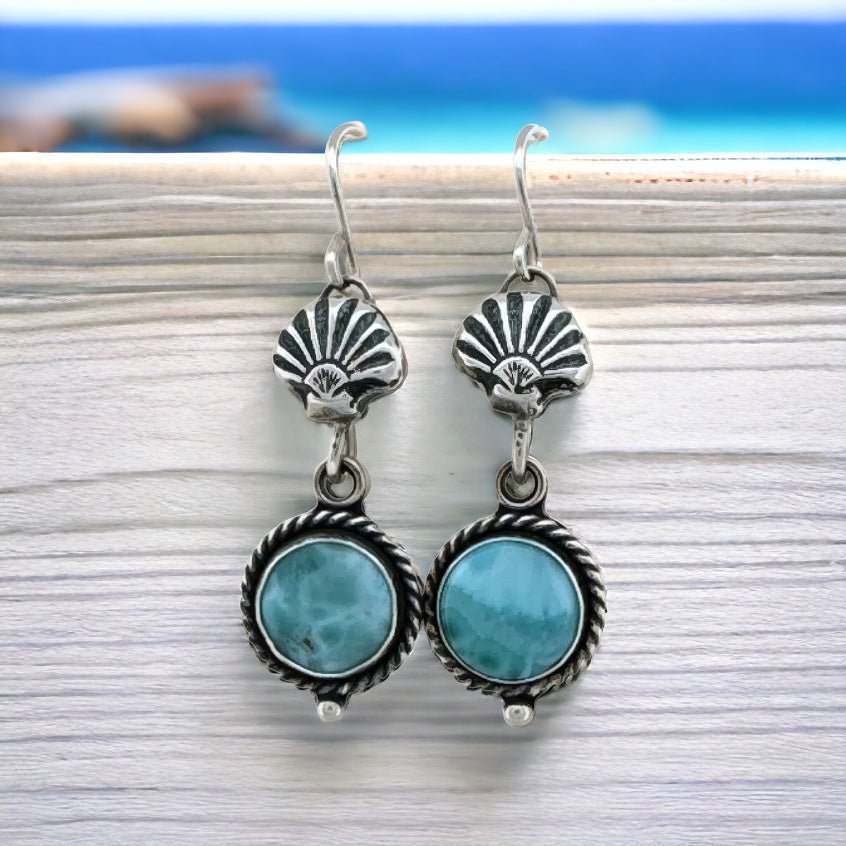 Larimar Seashell Silver Earrings - 