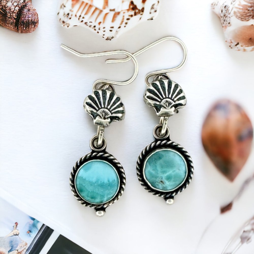Larimar Seashell Silver Earrings - 