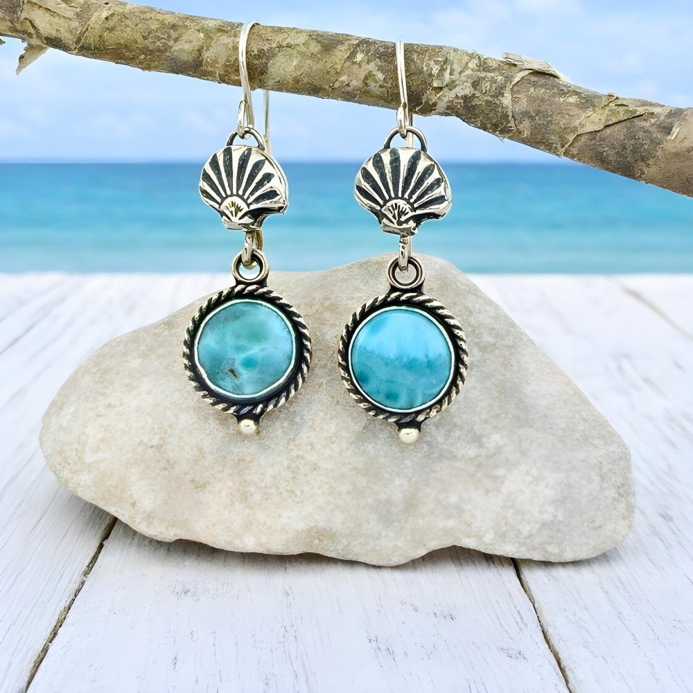Larimar Seashell Silver Earrings - 