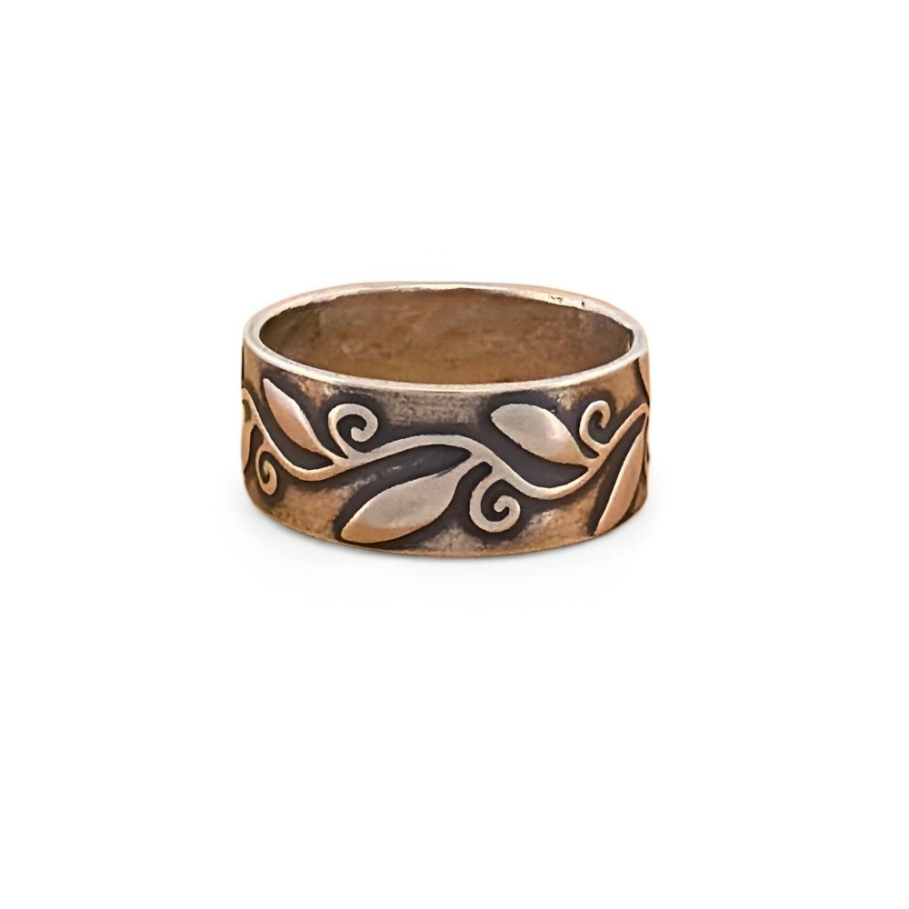 Leaf and Swirl Silver Band Ring - 
