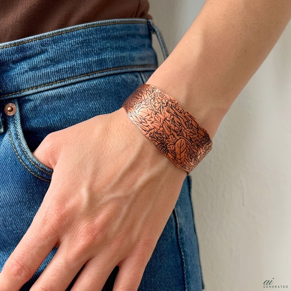 Leaf Copper Cuff Bracelet -