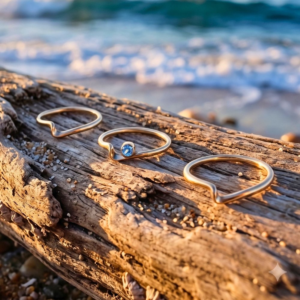Minimalist Wave Silver Stacking Rings -