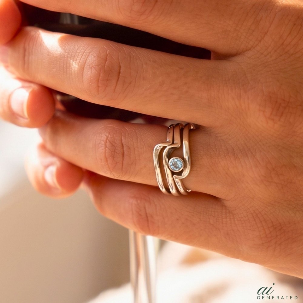 Minimalist Wave Silver Stacking Rings -