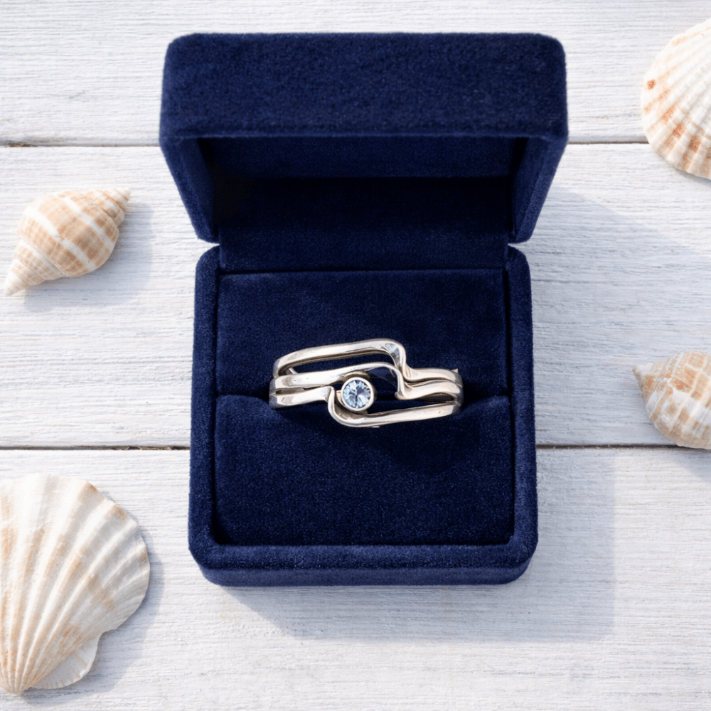 Silver Stackable Rings Ocean Hand-Hammered Silver Stacking Rings with Aquamarine – Pure Whimsy Jewelry