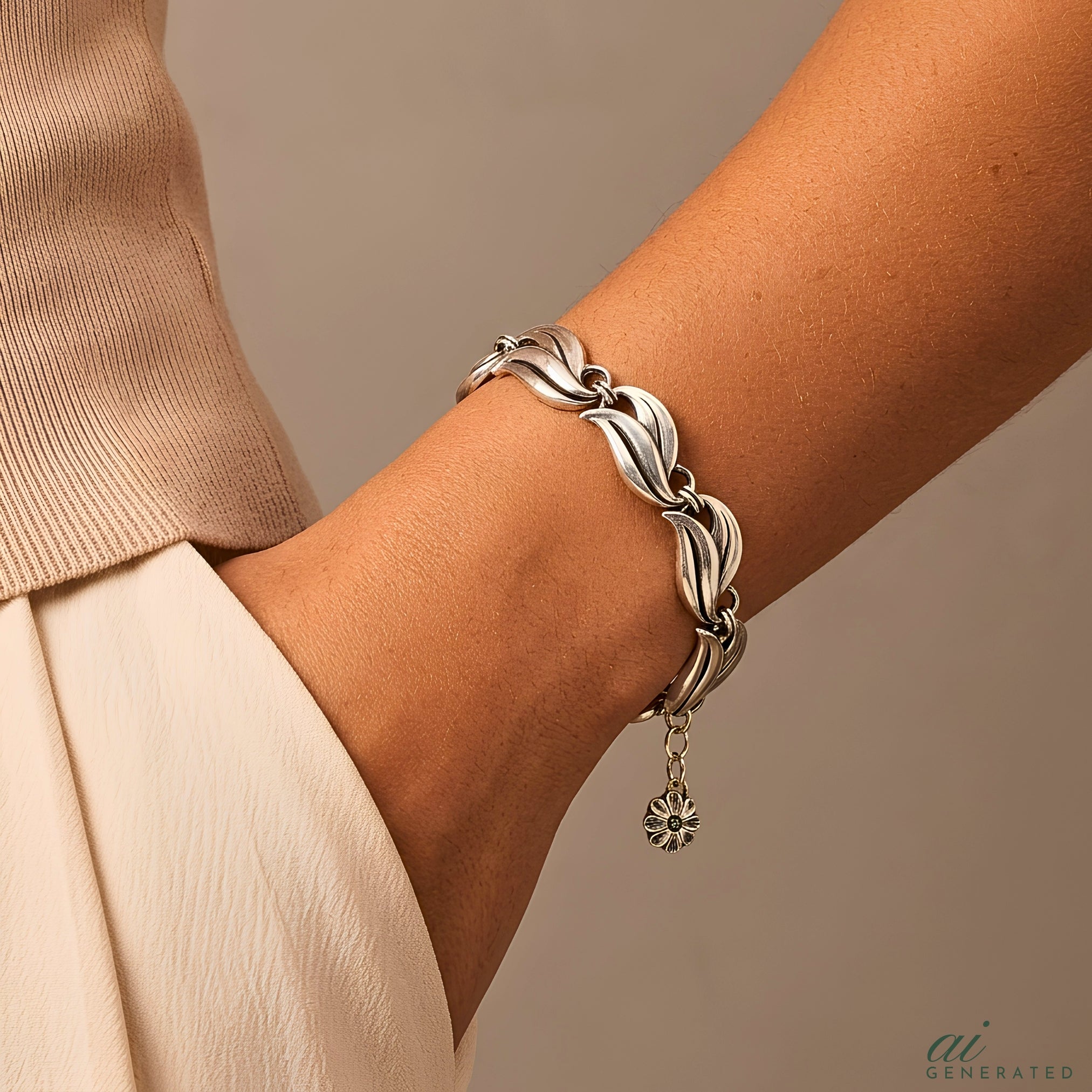 Bold Leaf Silver Bracelet