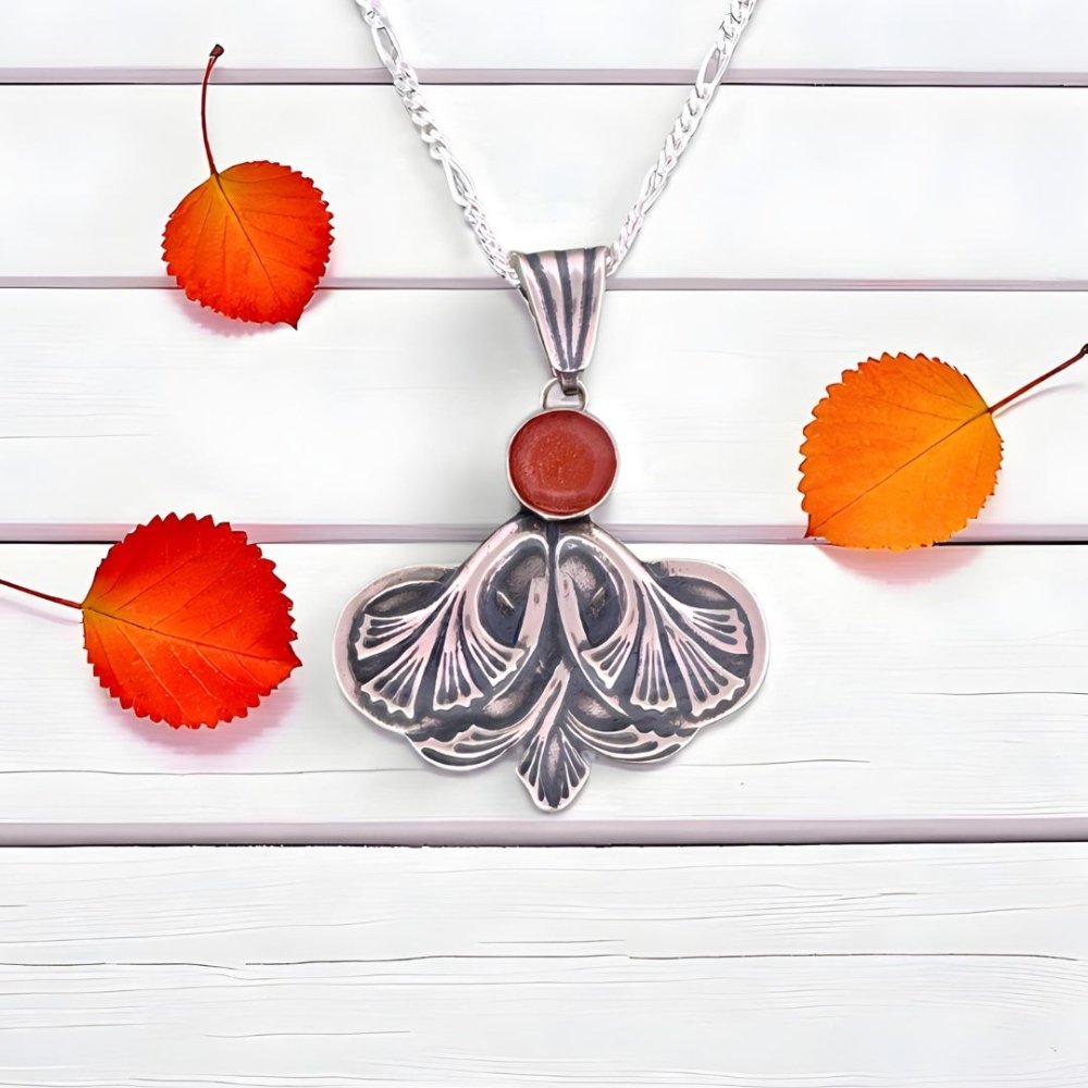 Modern Ginkgo Leaf Silver Pendant Necklace - 